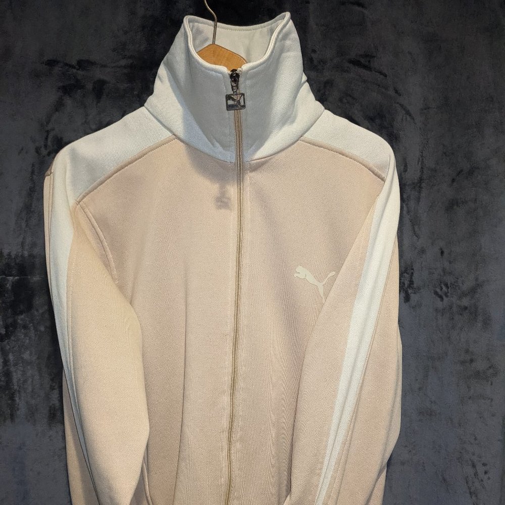 Puma Men’s Zip-Up Track Sweater in Cream and White